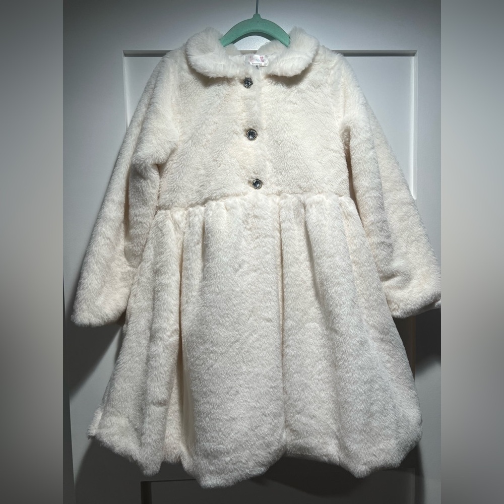 Biscotti Girls Ivory Faux Fur Coat Size 6 Dressy Holiday Jacket